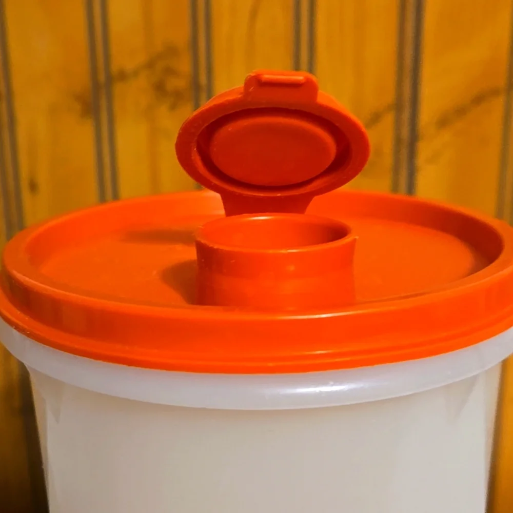 Vintage Tupperware, Tall Canister, Opaque, Orange Flip Spout, Lid